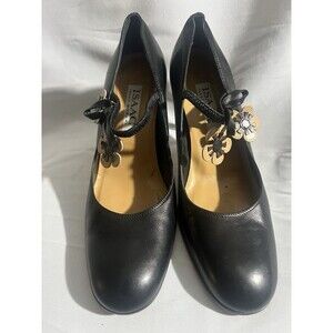 Isaac Mizrahi Women's Leather Bow w/Floral Mary Jane Heels Pumps Black Size 6M